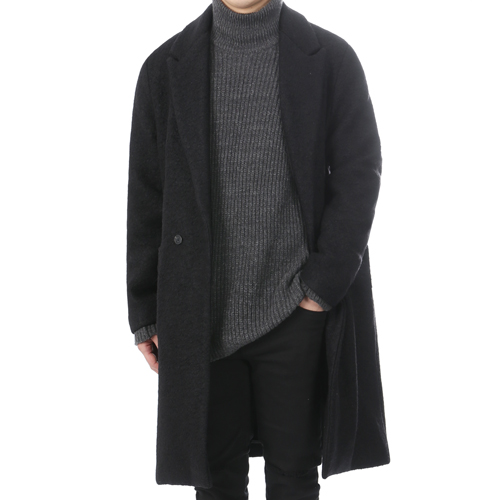 Boucle Marine Wool Coat Black
